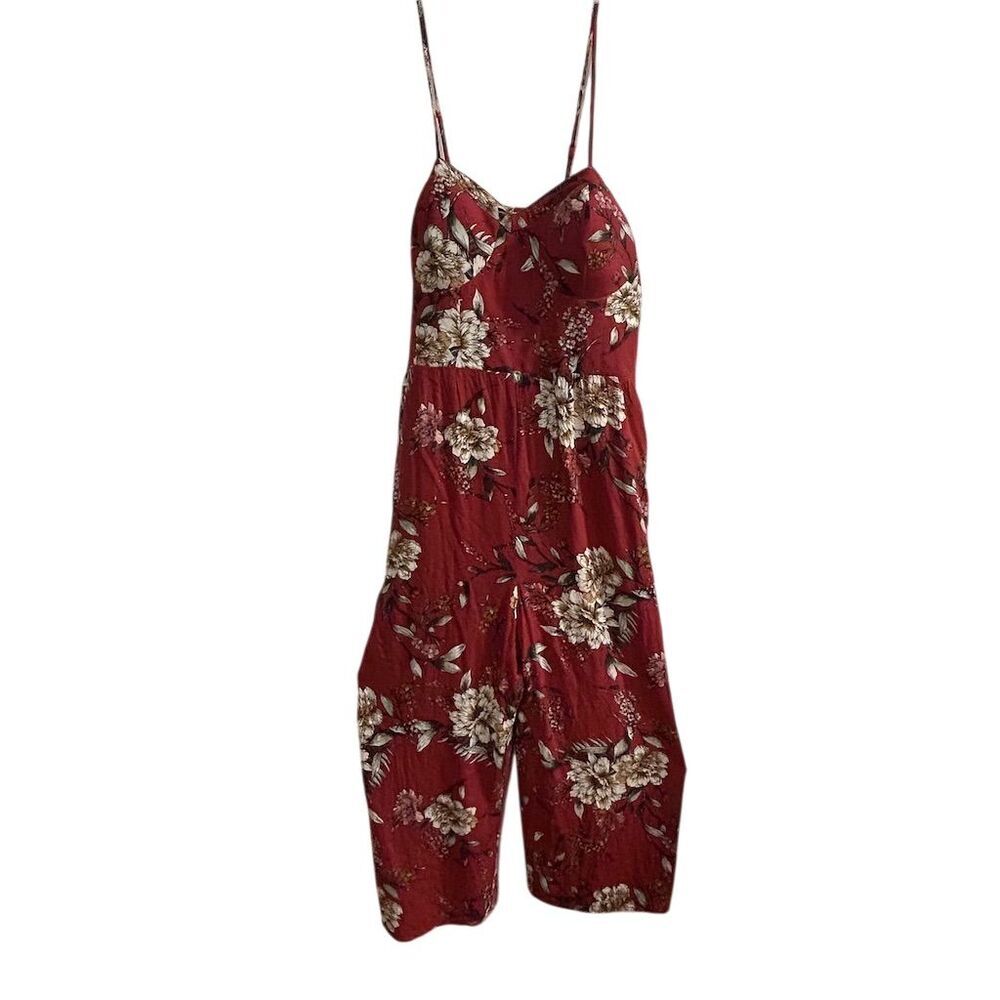 Xhilaration Women's XL Red‎ Floral Sleeveless Jumpsuit Wide-Leg Casual